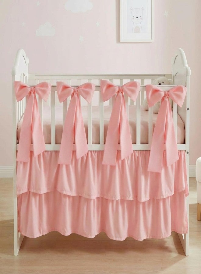 SmoothNovelty Pink Crib Bed Skirts with 4 Large Cot Bow 28" x 52" Baby Crib Skirt for Boys Girls Nursery Toddler Bed Skirt Dust Ruffle 14" Drop, Double Layer - Image 4